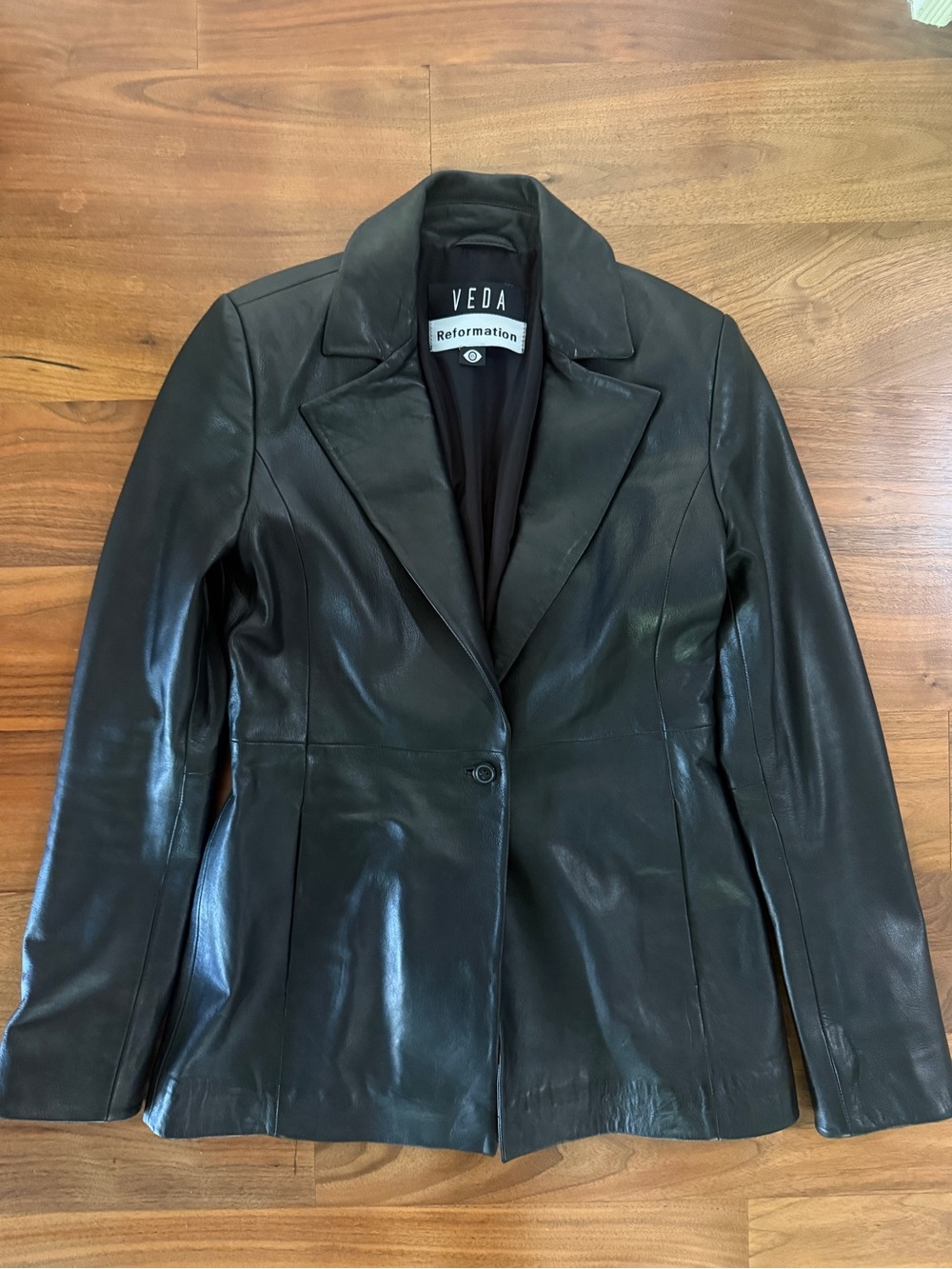 Reformation Veda Black Leather Tailored Blazer